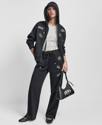 Dkny Womens Pins Patches Scuba Pants Long Sleeve Scuba Jacket In Black