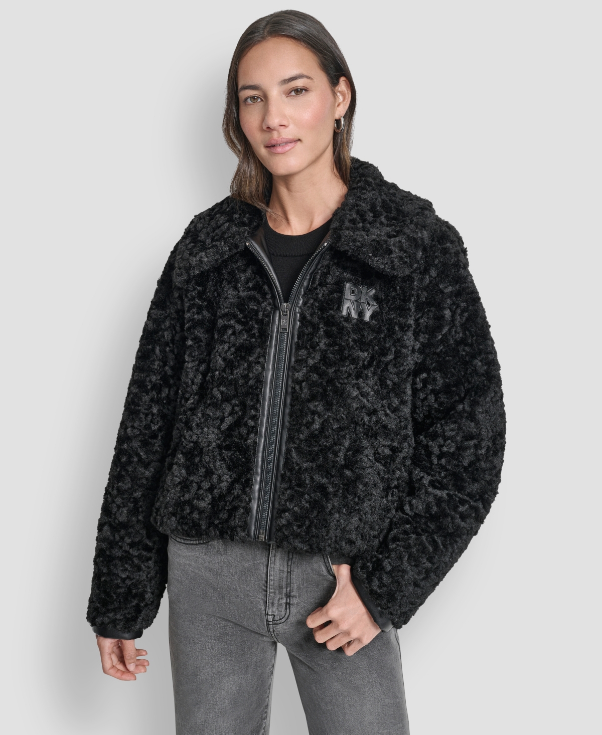 Dkny Women's Long Sleeve Zip Up Jacket In Black
