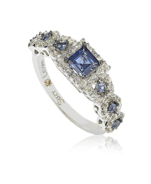 Украшения Suzy Levian New York Suzy Levian Sterling Assher Cut Sapphire and Created Sapphire Proposal Ring