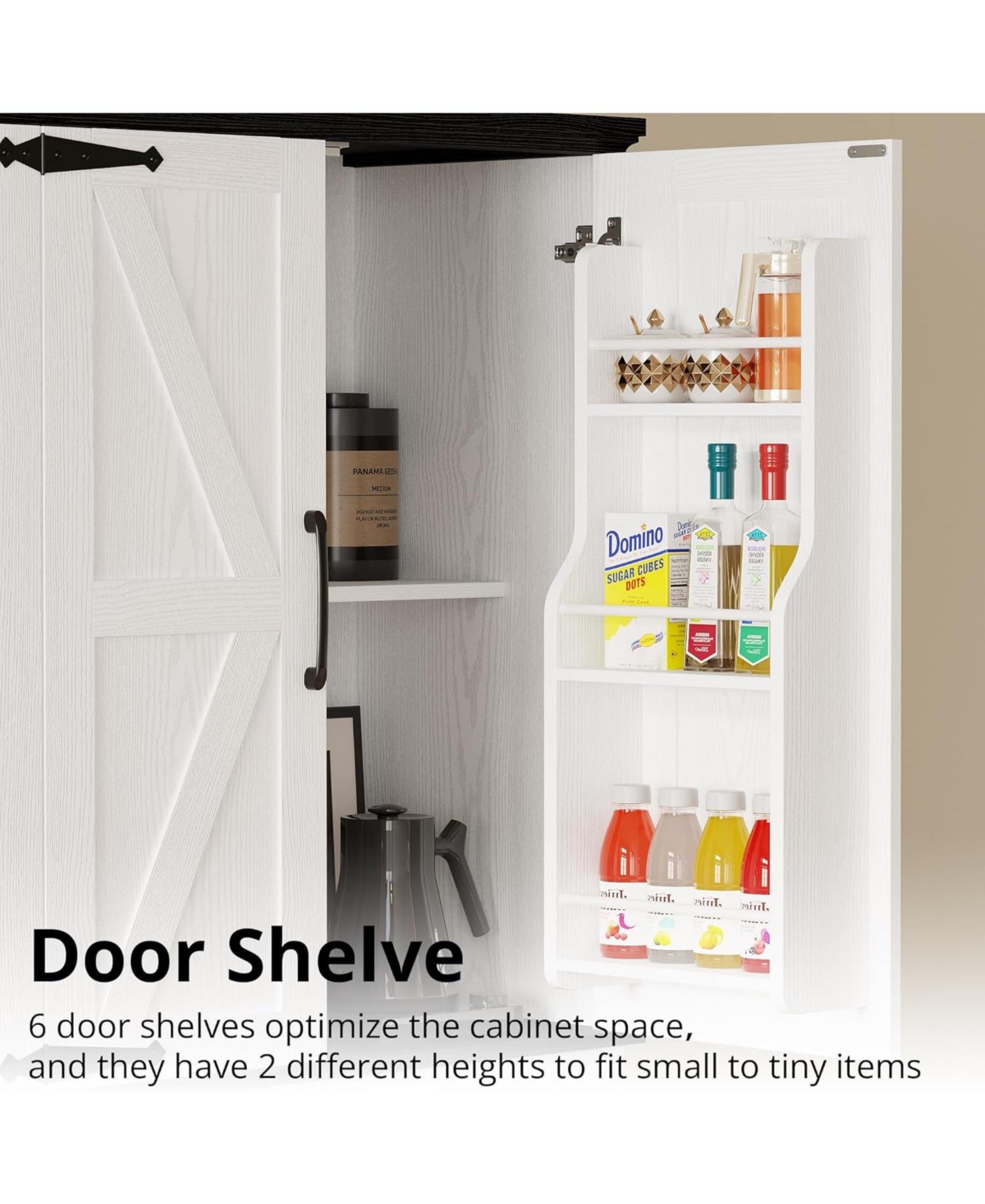 Ironck Kitchen Pantry Cabinet with Adjustable Shelves, White/Black