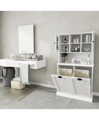 Tall Tilt-Out Laundry Cabinet with 2 Compartments and Adjustable Shelves