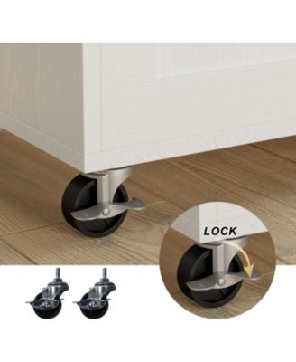 Kitchen Island with Storage, Drop Leaf, 3 Open Spice Rack Shelf, White