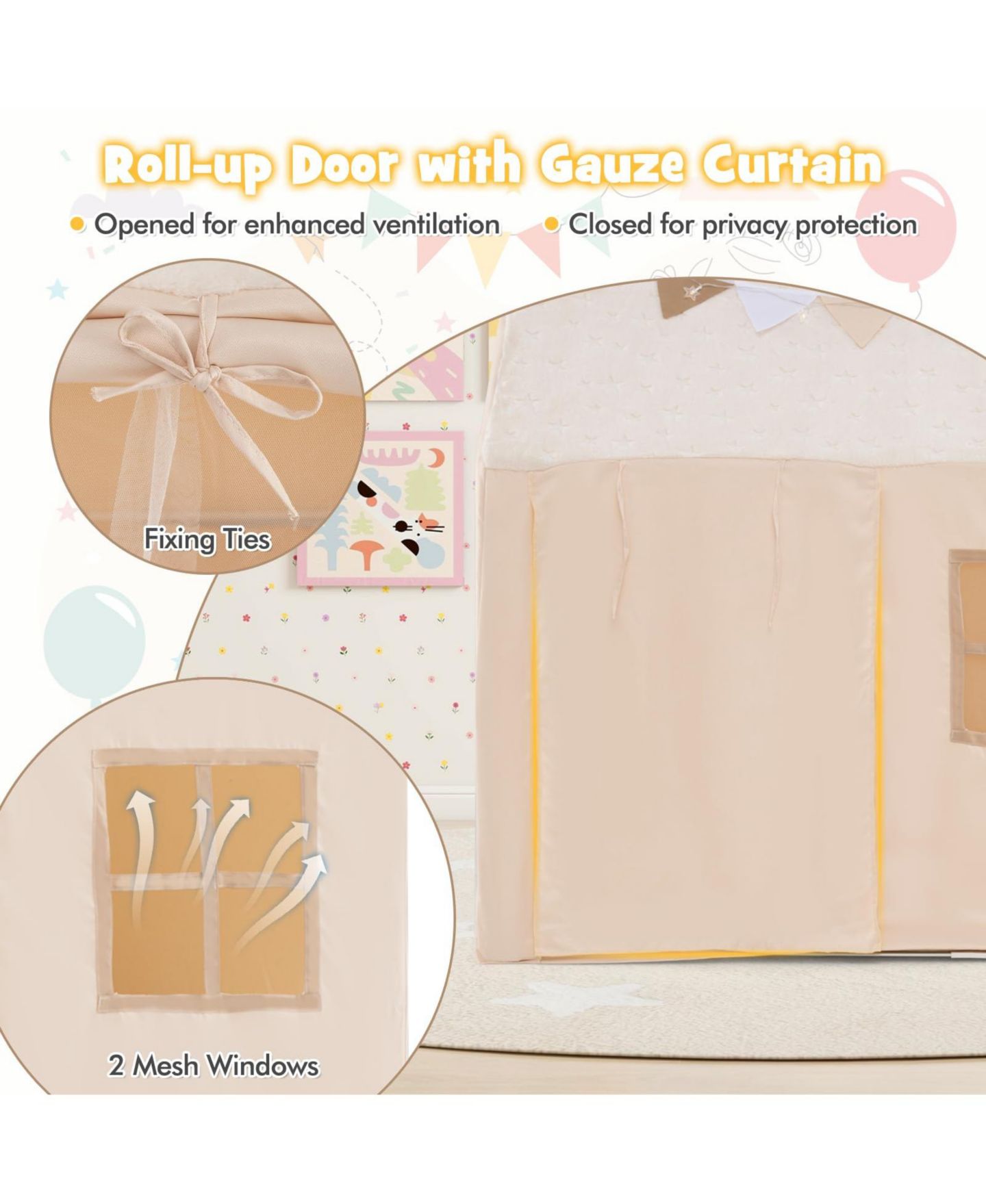 Детская игрушка Mecale Glow-in-the-Dark Play Tent with Lights and Mat, Ages 3+, цвет: Тёмный бежевый — фото 5