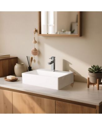 18 1/8" x 12 3/16" x 4 5/16" Wall Mount Ceramic Sink w/ One Hole Bathroom Faucet Single Handle CHR