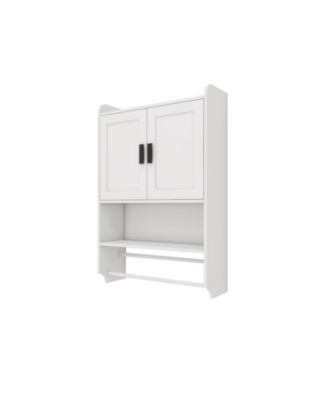 Bathroom Wall Cabinet with Doors, Adjustable Shelf, Towel Bar, and Paper Holder