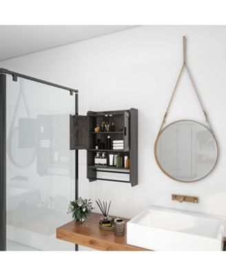 Bathroom Wall Cabinet with Doors, Adjustable Shelf, Towel Bar, and Paper Holder