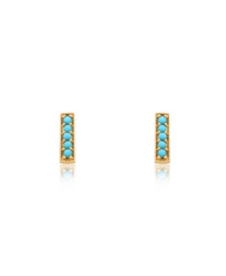 Turquoise Bead Bar Stud Earrings 14K Gold