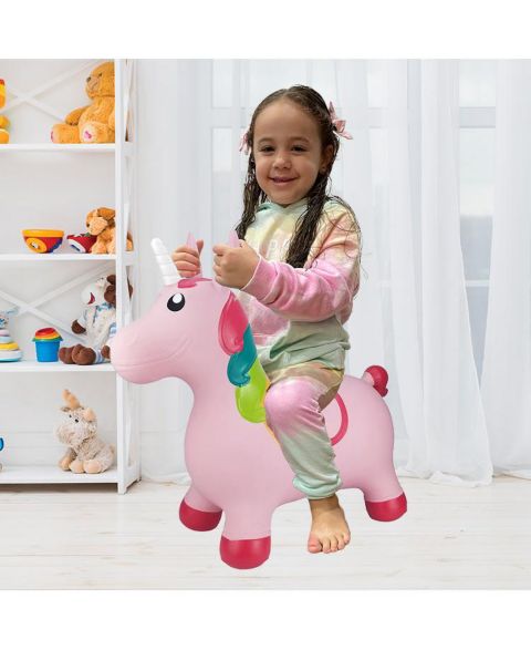Детская игрушка BounceZiez Pink Unicorn Inflatable Ride-On Hopper, 110 Lbs Capacity, от 3 лет, цвет: Розовый