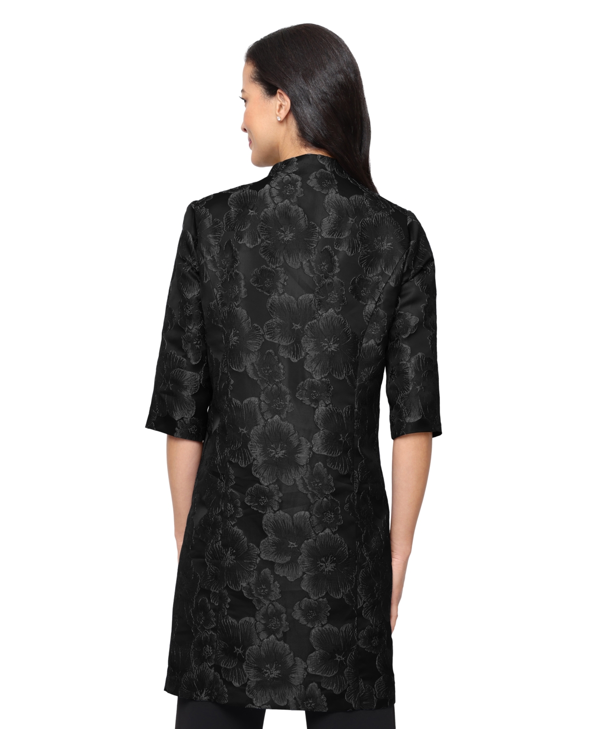 Alex Evenings Petite 3/4-sleeve Textured Jacquard Twinset In Black