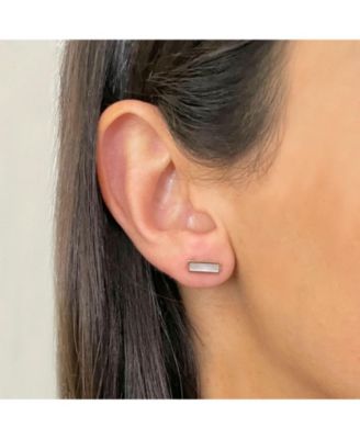 Mother of Pearl Bar Stud Earrings 14K Gold