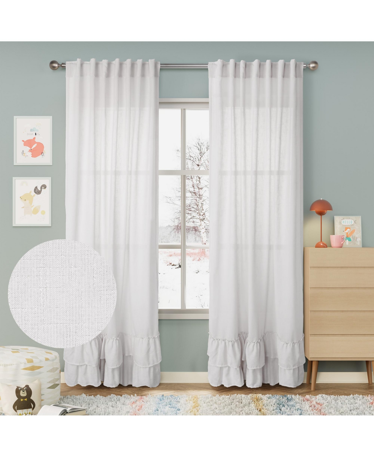 Awesome Home Textured Double Ruffle Rod Pocket Curtains Pair