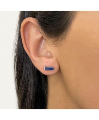 Lapis Bar Stud Earrings 14K Gold