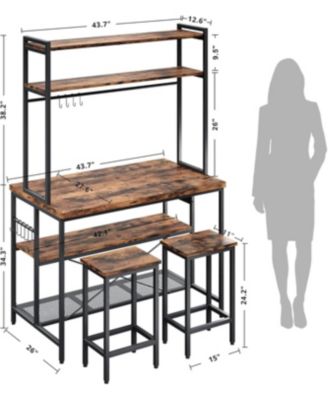 Kitchen Island with Stools, Storage and Power Outlet, Vintage Brown