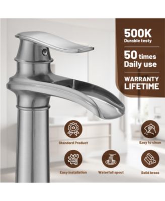 Waterfall Single Hole Single Handle Bathroom Vessel Sink Faucet with Pop-Up Drain Assembly