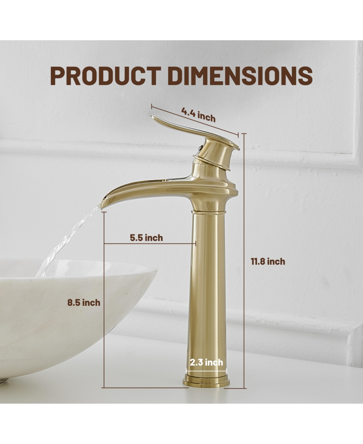 Waterfall Single Hole Handle Bathroom Vessel Sink Faucet With Pop-up Drain Assembly Matte Black & Gold