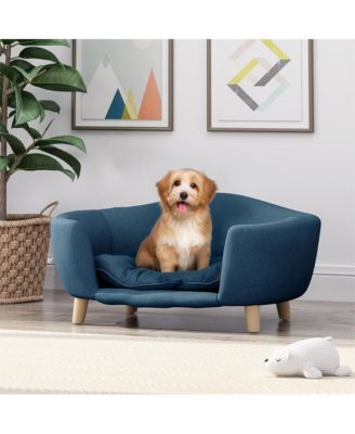 Blue Corduroy Elevated Pet Couch with Wood Legs