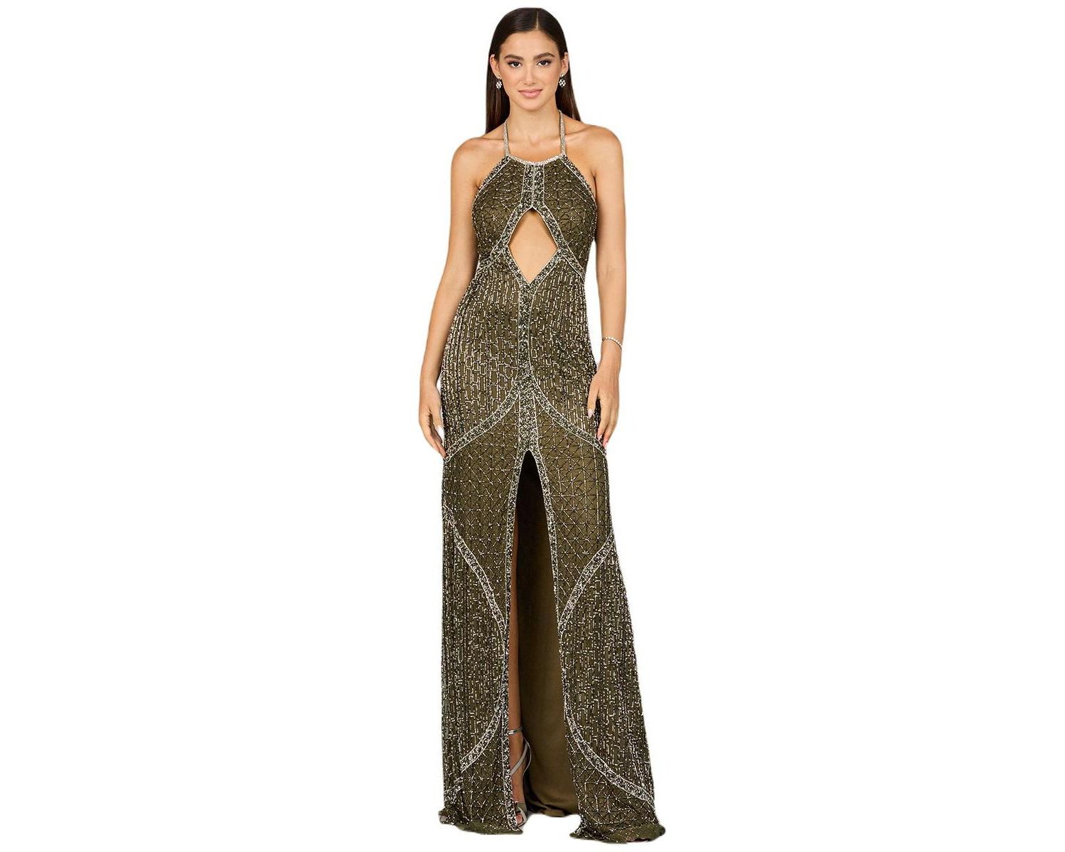 Women's Symmetrical Halter Neck Beaded Gown