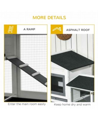 2-tier Wood Backyard Bunny Cage Small Animal House w/Ramp&Outdoor Run