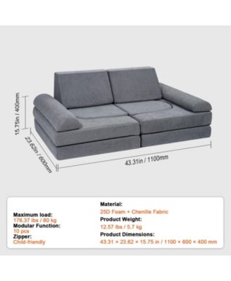 10-Piece Modular Kids Play Couch, Toddler Sofa Set with Removable Covers for Playroom