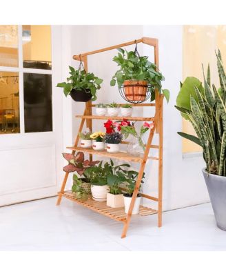 3 Tier Bamboo Hanging Folding Plant Shelf Stand Flower Pot Display Rack Bookcase