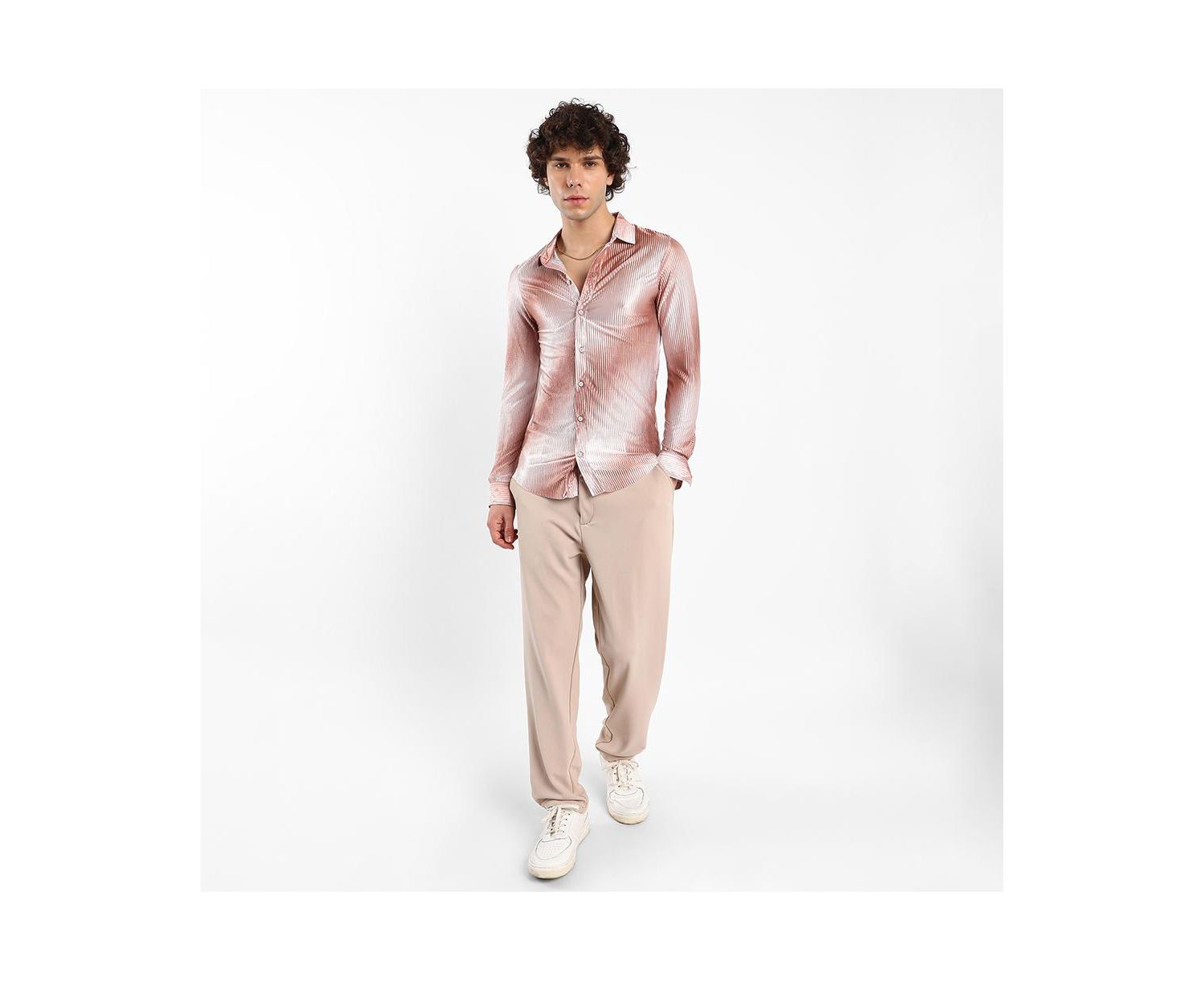 Men's Ombre-Pleated Shirt