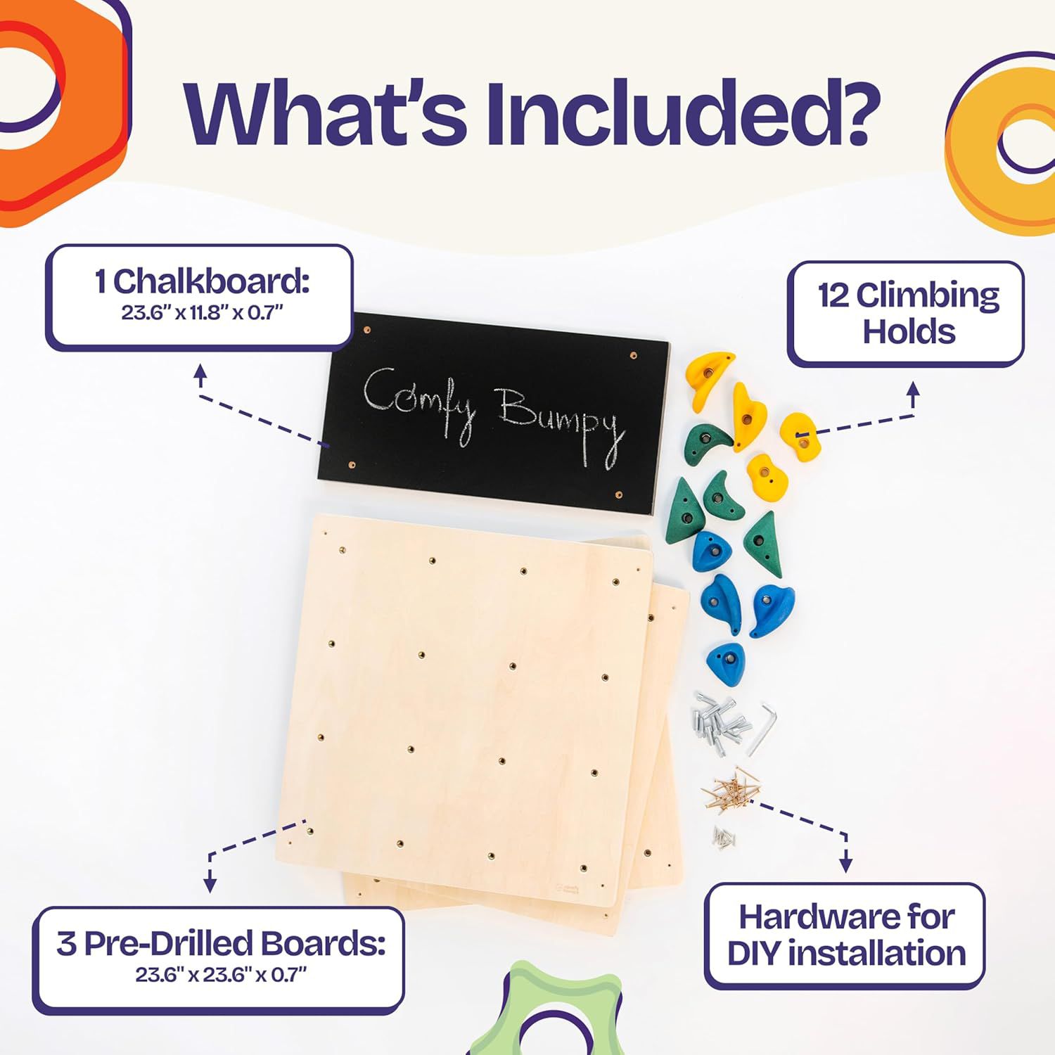 Indoor Climbing Wall with 12 Climbing Holds, 4-Piece Set