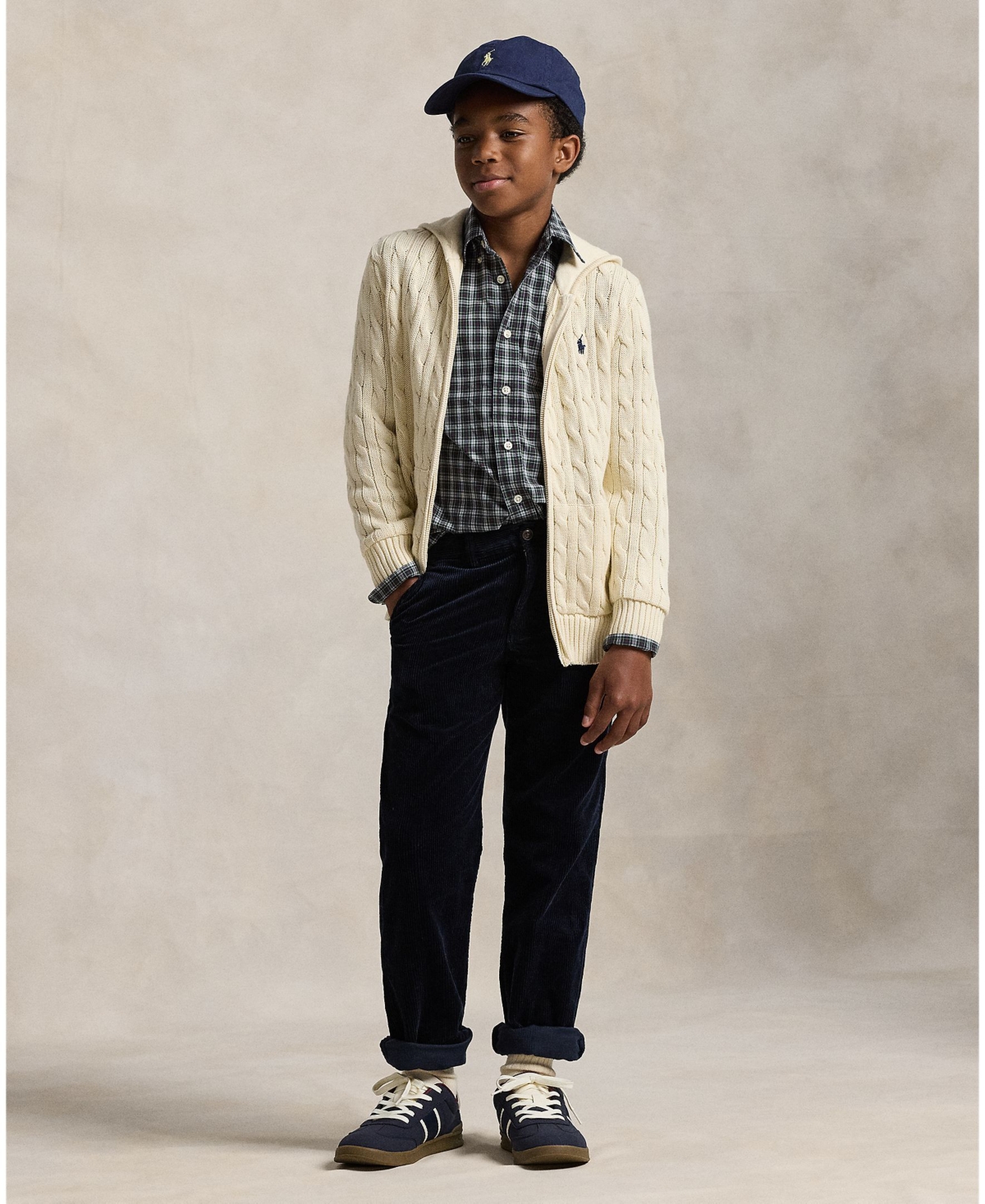 Polo Ralph Lauren Cable Cotton Hooded Full-zip Sweater In Neutral