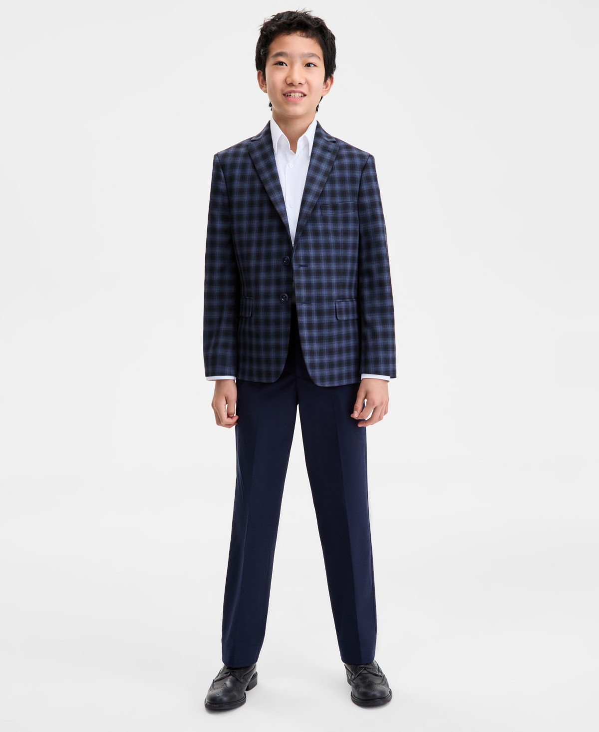 Michael Kors Big Boys Checkered Notch Lapel Jacket In Blue