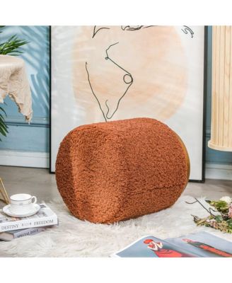 - Terracotta Boucl&eacute; Pouf with Wooden Base Vintage Style Upholstery Living Room