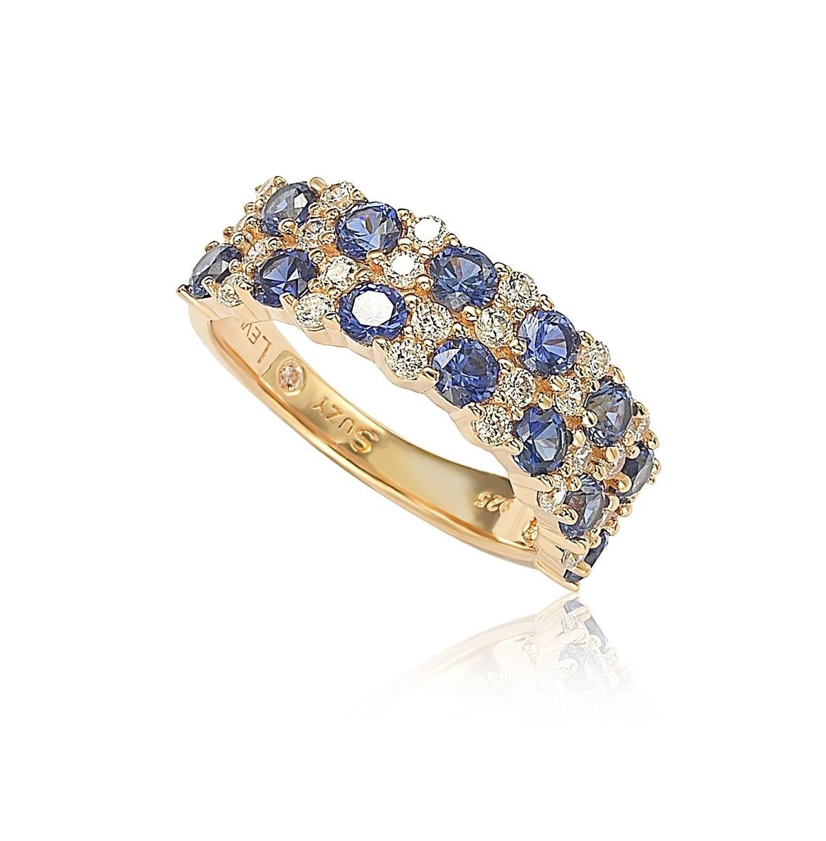 Suzy Levian Sterling Silver Natural Sapphire & Created White Double Row Band