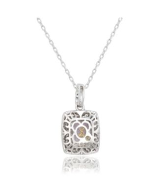 Suzy Levian Sterling Silver Emerald Cut Topaz And Sapphire Double Halo Pendant