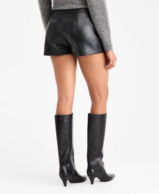 Women's Faux-Leather Fitted Zip-Front Shorts, Macy's Exclusive