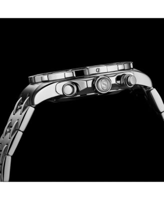 1022 Men s Chronograph Watch Quartz Movement Black Dial Silver Subdials Black Bezel Stainless Steel Case and Bracelet 50M Water Resistant