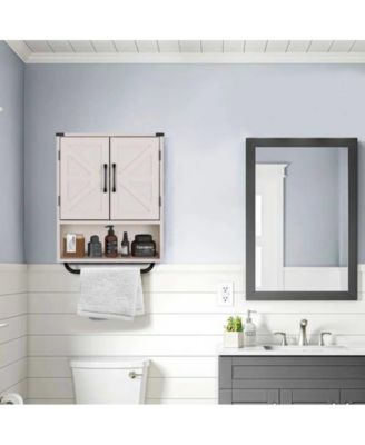 Bathroom Wall Cabinet with Storage Shelf and Towel Bar for Organization