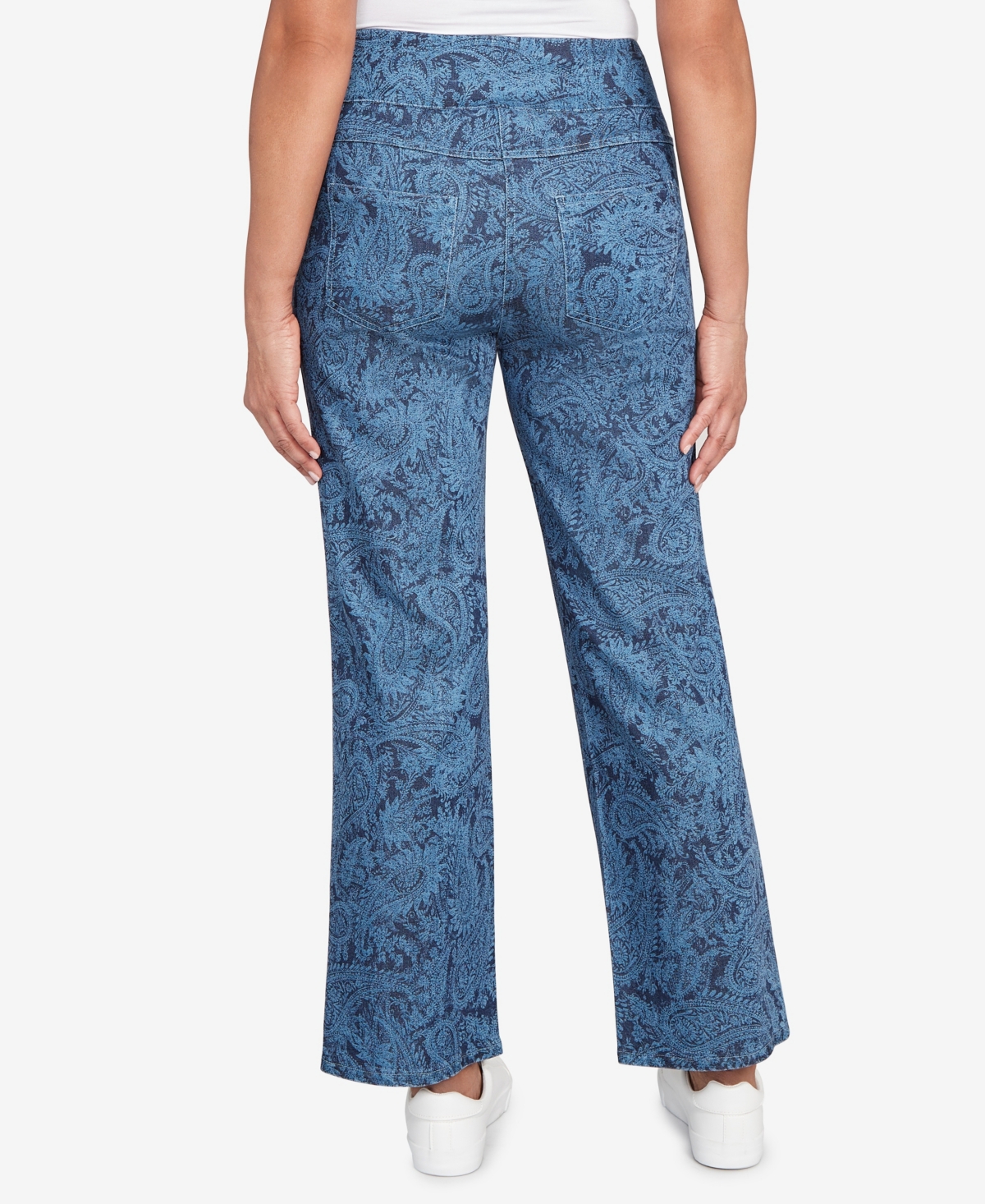 Ruby Rd. Petite Paisley Stretch Denim Pull On Ankle Jeans In Blue