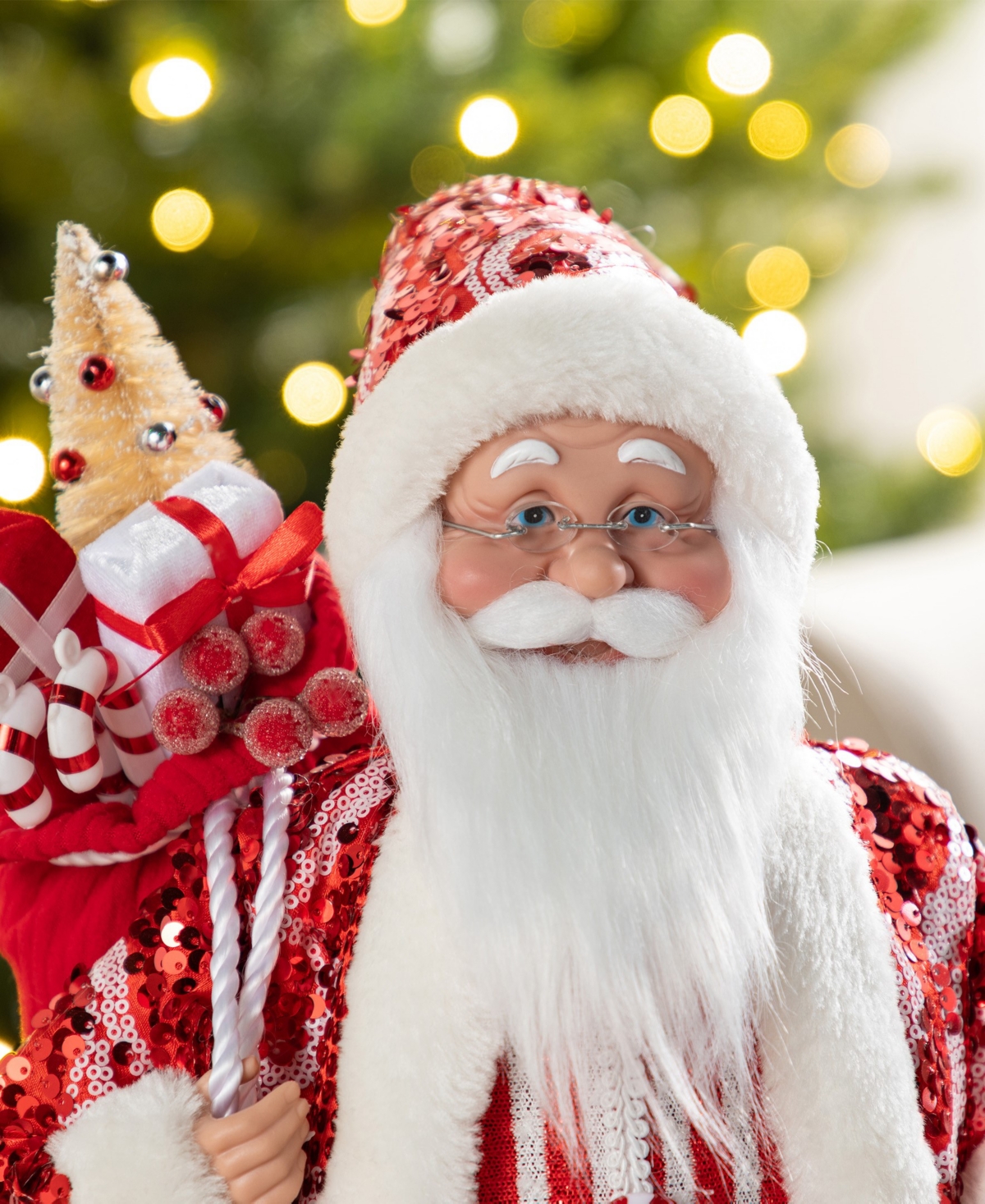 Glitzhome 18" Faux Fur Christmas Peppermint Santa Figurine In Multi