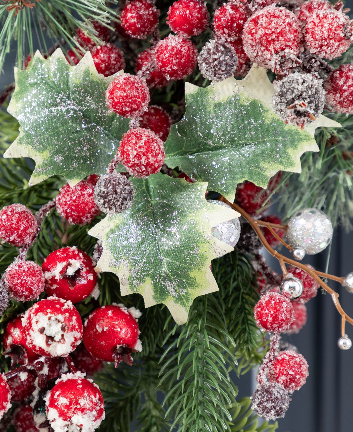 Glitzhome 24" Christmas Pomegranate Berry And Holy Leaf Wreath In Multi