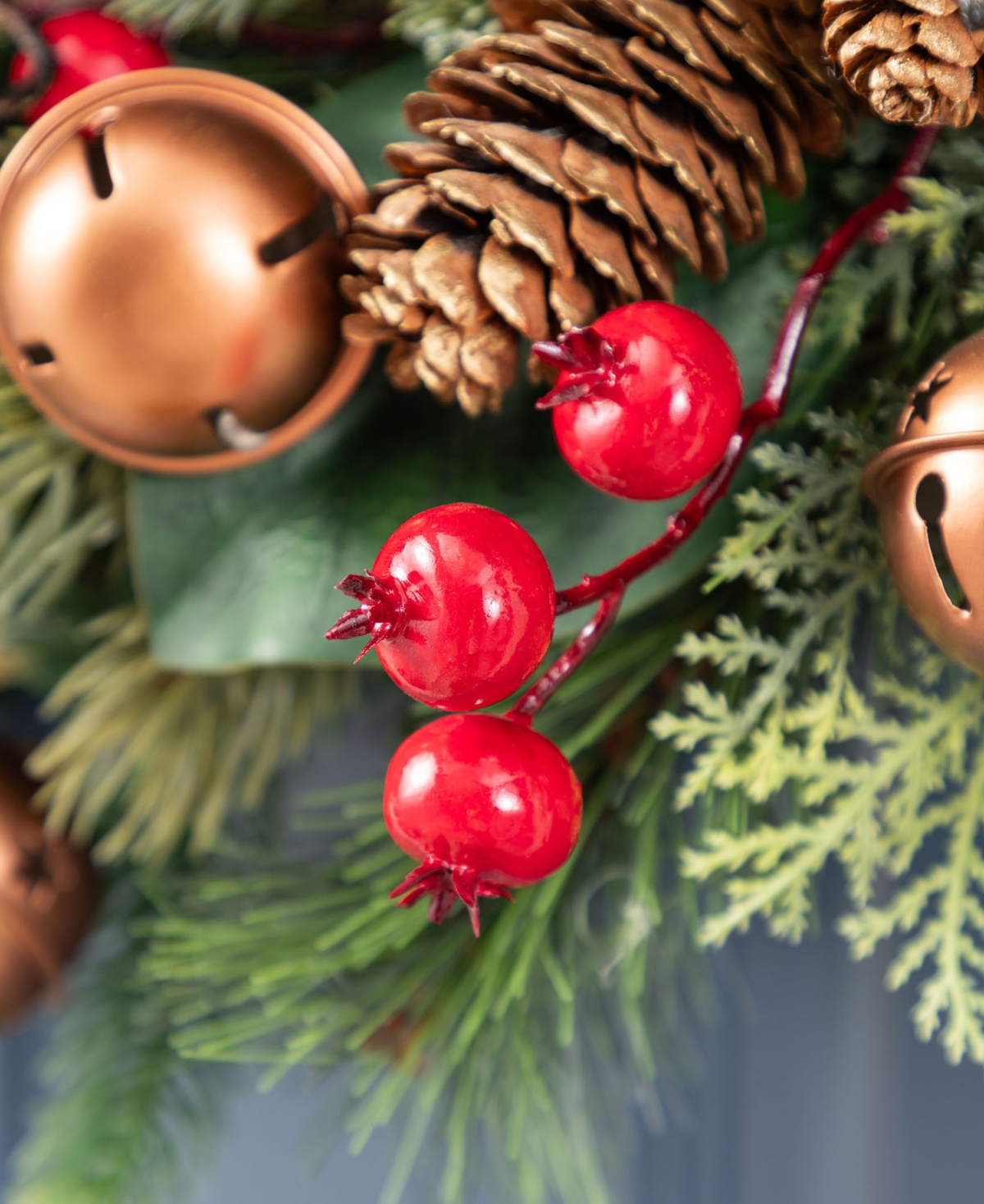 Glitzhome 24" Christmas Bell, Pinecone And Berry Bow Wreath In Multi