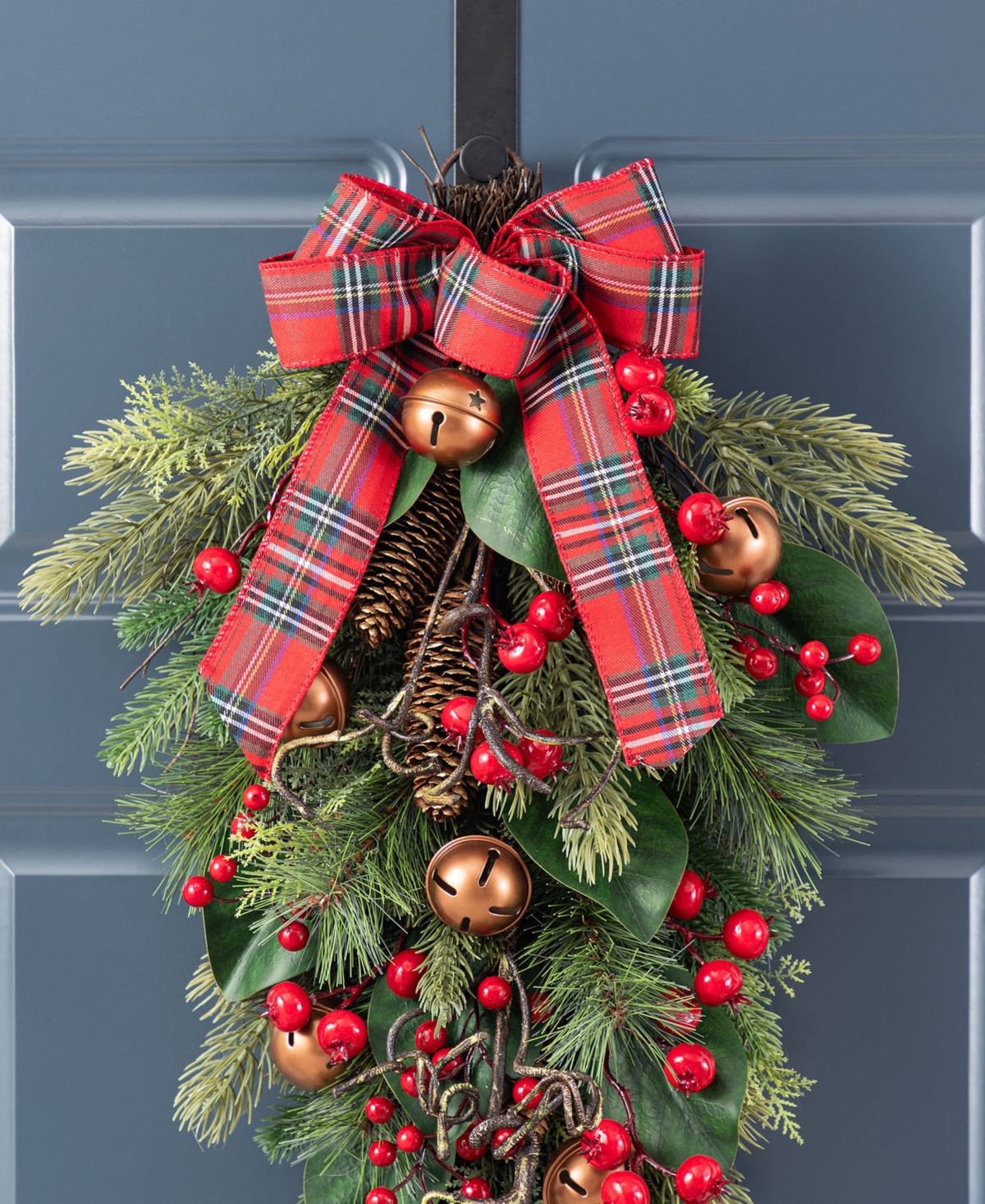 Glitzhome 28" Christmas Bell, Pinecone And Berry Bow Teardrop In Multi