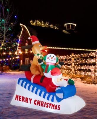 6" Lighted Inflatable Skiing Santa, Snowman and Dog D&eacute;cor