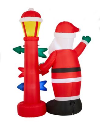 7" Lighted Inflatable Santa with Lamp Post Sign D&eacute;cor