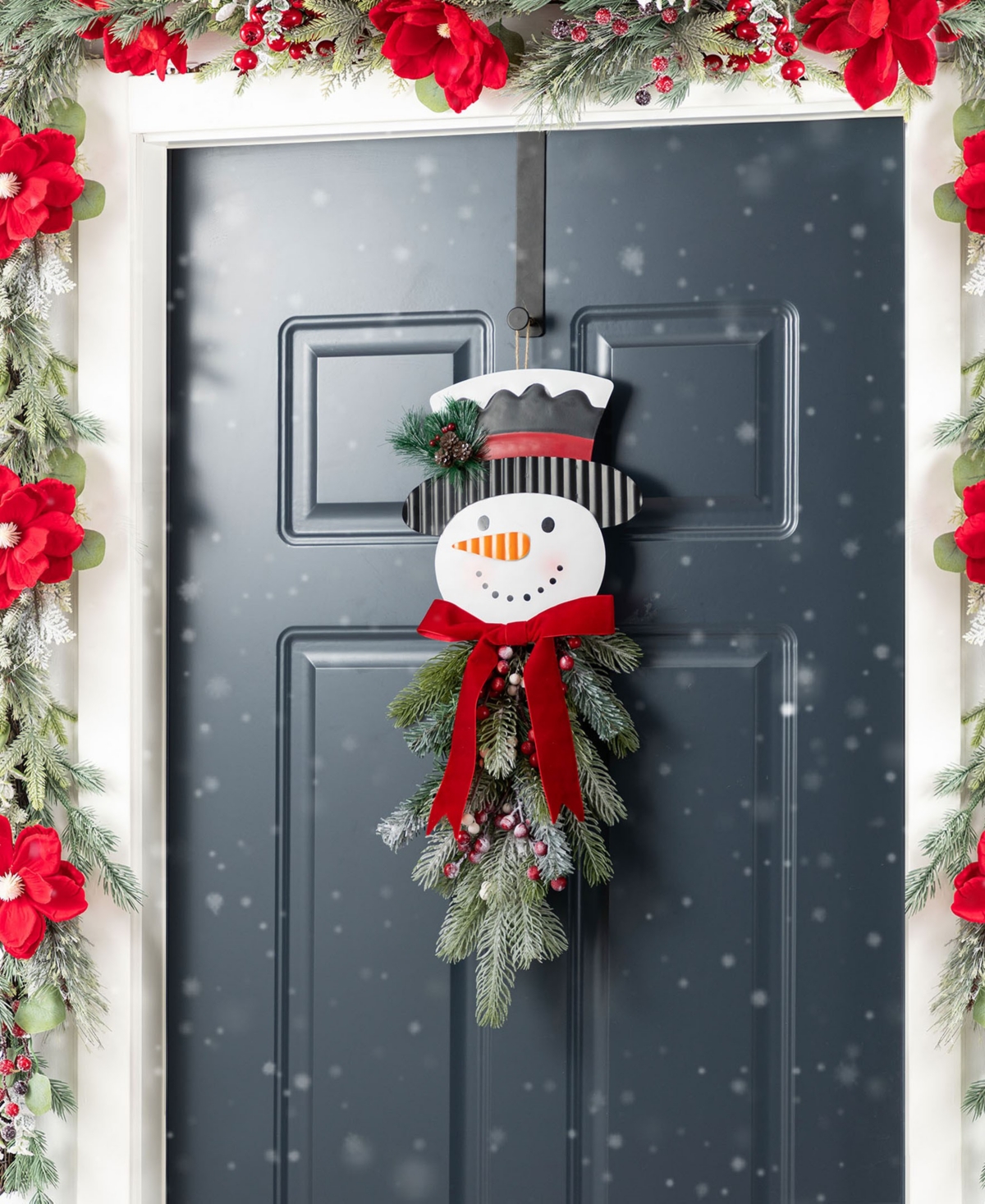 Glitzhome 25" Greenery Snowman Door Hanger In Multi