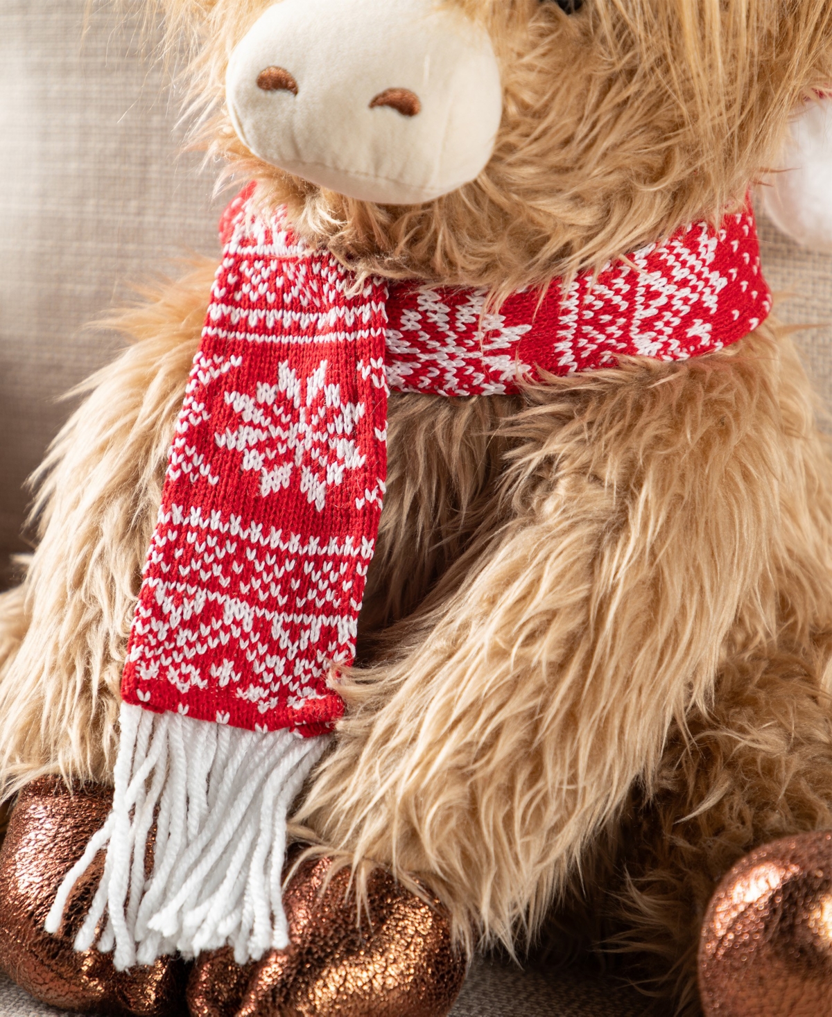 Glitzhome 15.25" Christmas Fabric Highland Cow In Multi