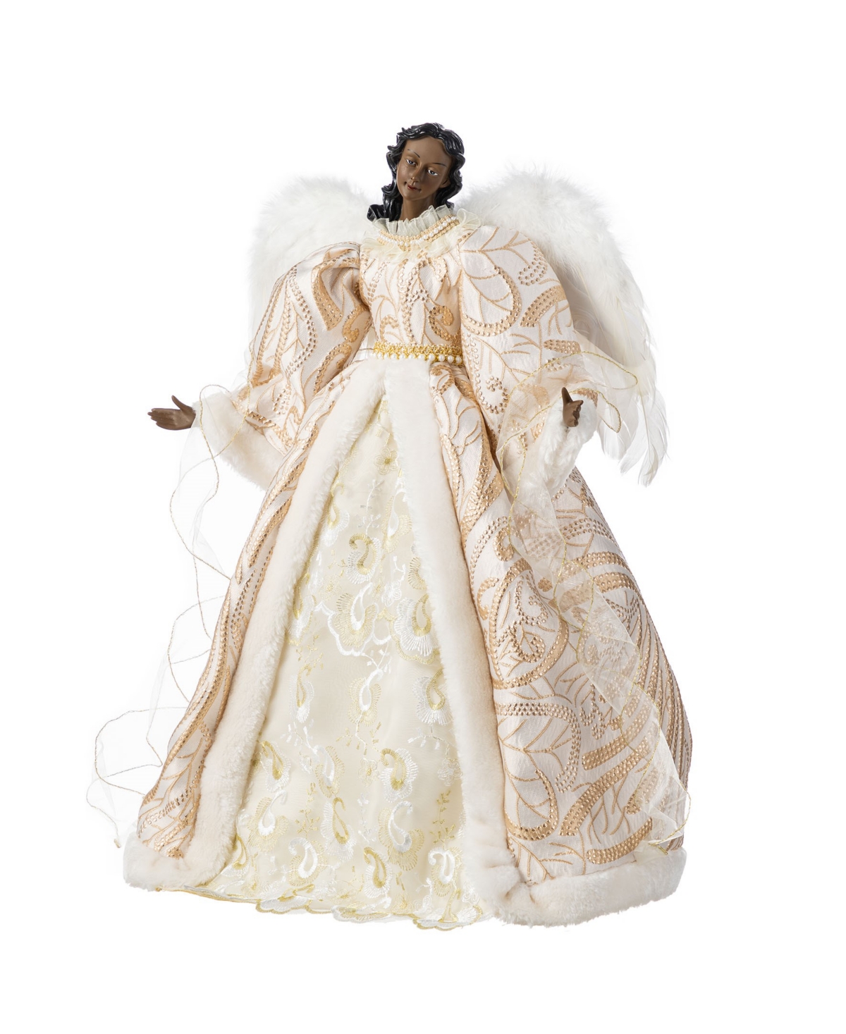 Glitzhome 24" Faux Fur Christmas African American Angel Tree Topper In Multi