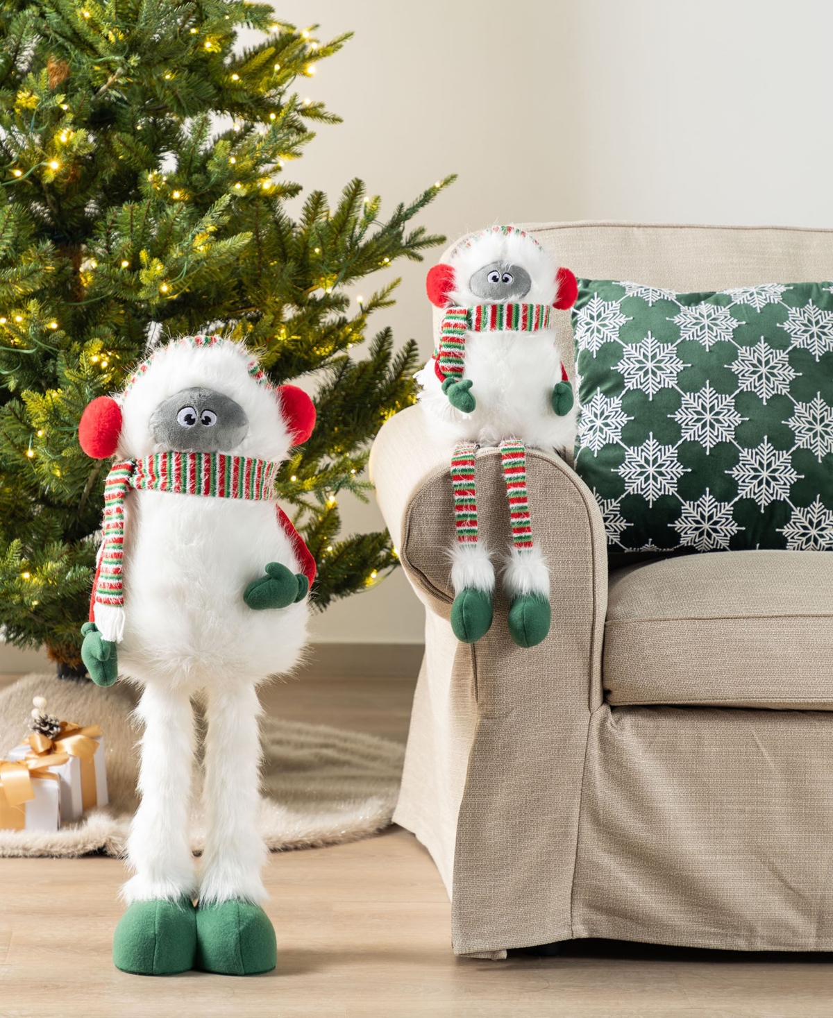 Glitzhome 21" Christmas Fabric Yeti Shelf Sitter In Multi