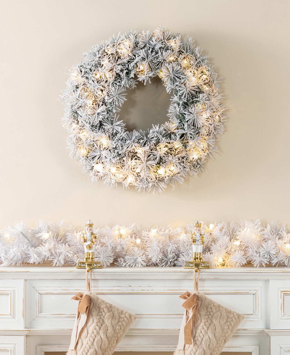 Glitzhome Pre-lit Snow Flocked White Pine Christmas Garlands, Set Of 2 In Multi