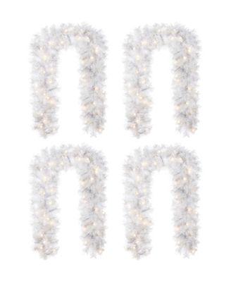 Pre-Lit Snow Flocked Pine Christmas Garlands, Set of 4