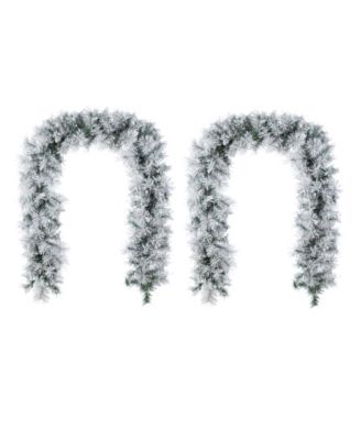 Pre-Lit Snow Flocked Greenery Pine Christmas Garlands, Set of 4