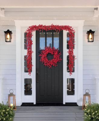 Christmas Red Berries Garland and Matched Wreaths, Set of 3