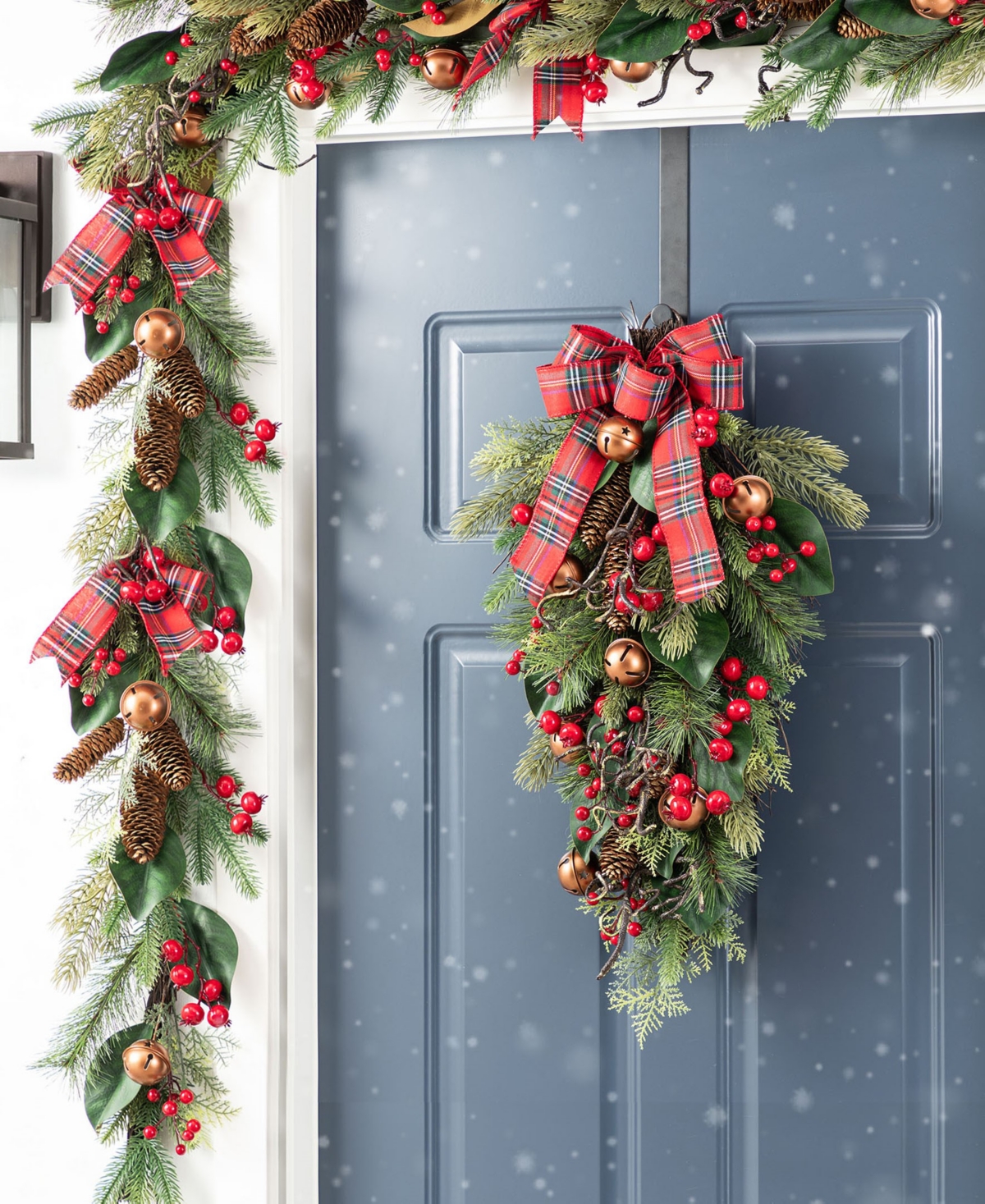 Glitzhome Christmas Bell, Pinecone and Berry Bow Garlands, Set of 2